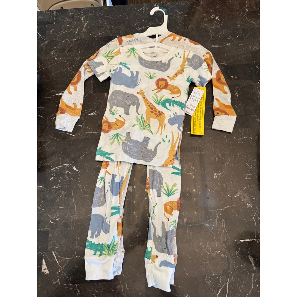 4T Carters Kids 4 Piece Pajama Set Safari Animals Lion Cotton Snug Fit NWT